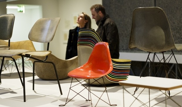 LONDON, ENGLAND - OCTOBER 20: A general view at The World of Charles and Ray Eames exhibition at the Barbican Art Gallery at Barbican Centre on October 20, 2015 in London, England. The World of Charles and Ray Eames exhibition runs from 21 Oct 15 - 14 Feb 16. (Photo by Tristan Fewings/Getty Images for Barbican Art Gallery)