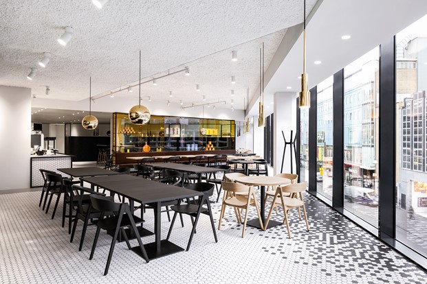 restaurante the kitchen de I29 architec diseno en verde en los almacenes Bijenkorf diariodesign