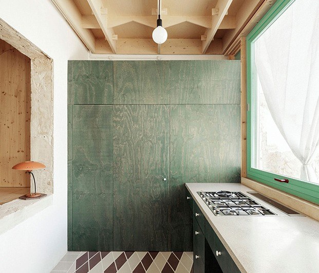 cocina de madera verde