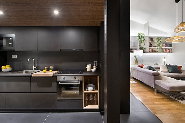 Un prisma negro separa los espacios y acoge la cocina