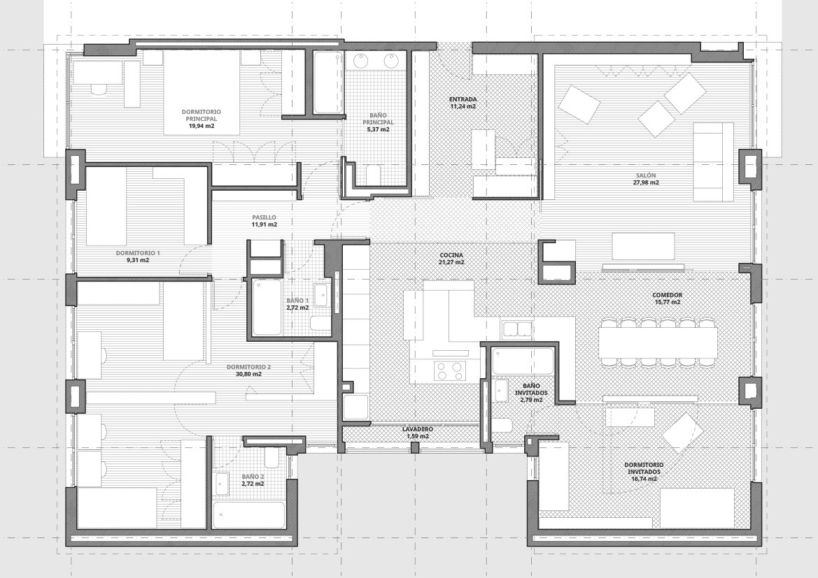 Plano de la vivienda familiar de diseño en Madrid rehabilitada por AGi Architects