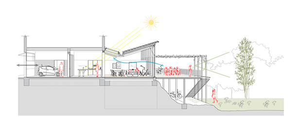 El estudio Sau Taller d'Arquitectura inunda de luz la transformación de una planta baja a través de una gran cubierta en forma de V.