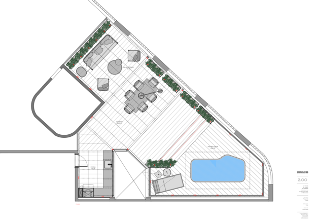 Plano de la terraza situada en el Eixample de Barcelona y proyectada por Molins Design