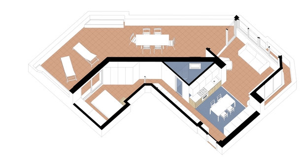 Plano de la vivienda Font en Poble-sec reformada por Nook Architects.