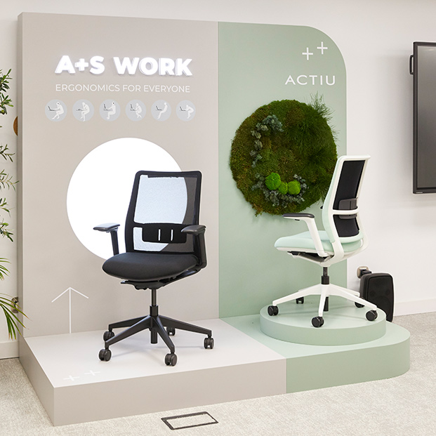 silla negra y verde oficina, silla fabricada con termoplásticos, silla A+S Work