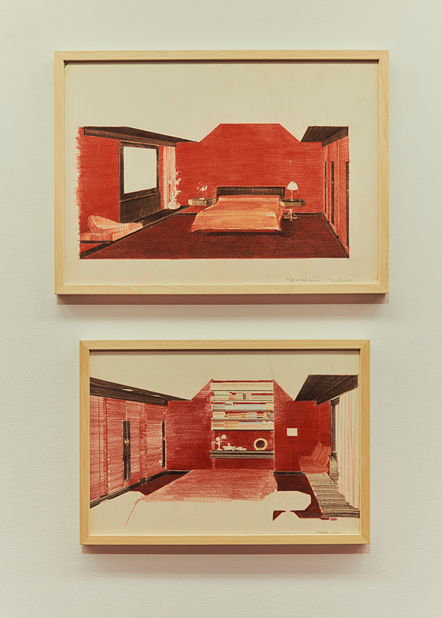 Dos dibujos de Federico Correa en tonos rojos