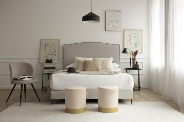 Dormitorio gris y blanco, muebles Banak, dormitorio elegante